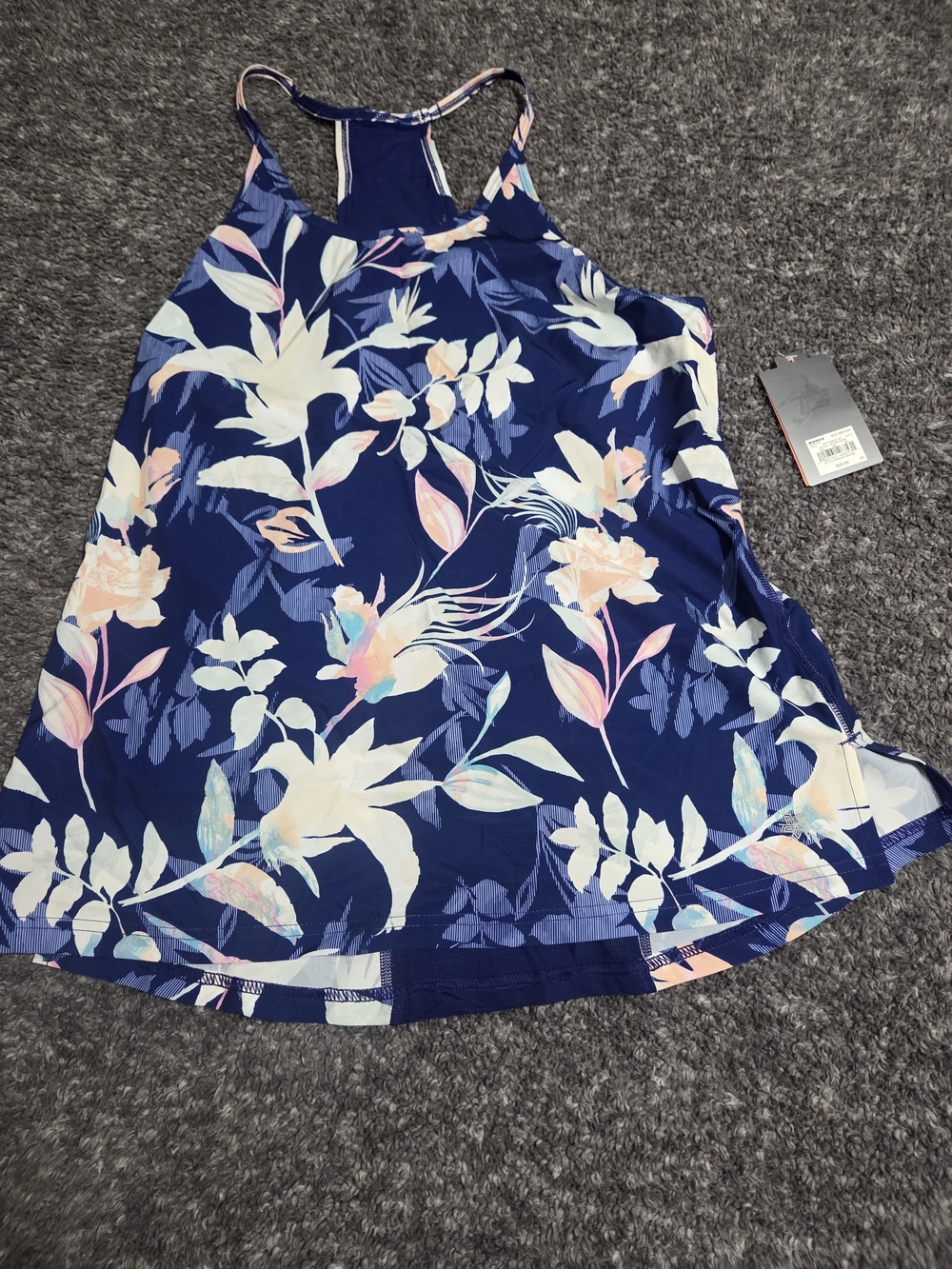 Kohl's Navy Floral Racerback Tank with Pastel Blooms Active Wear Dry Tek